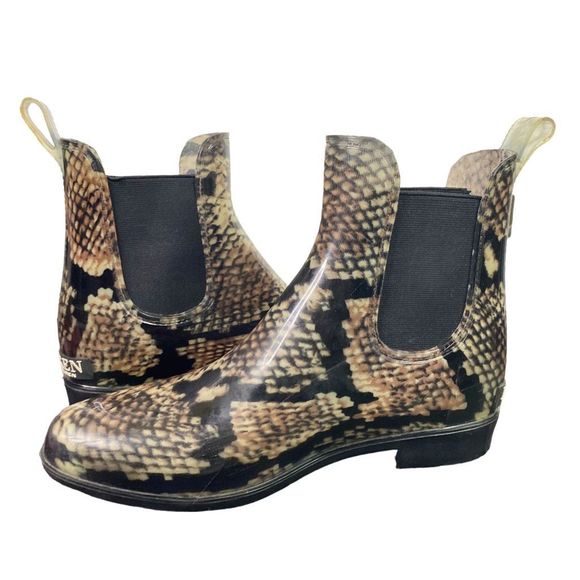 Lauren Ralph Lauren Tally Bo Rai Snakeskin Rubber Booties - Size 7 - Picture 2 of 7